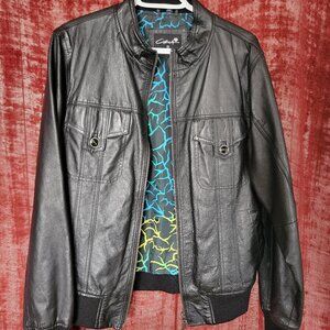 🔥 Circa Faux Leather Bomber Jacket – Unisex / Men's Medium 🔥Bold Lining Design